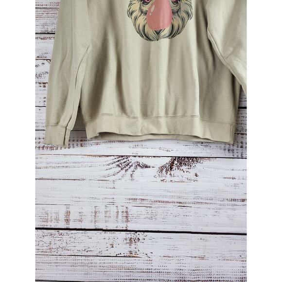 Gildan Heavy Blend Bubble Gum Santa Sweatshirt L Womens Tan Pullover Crew Neck - Picture 3 of 6